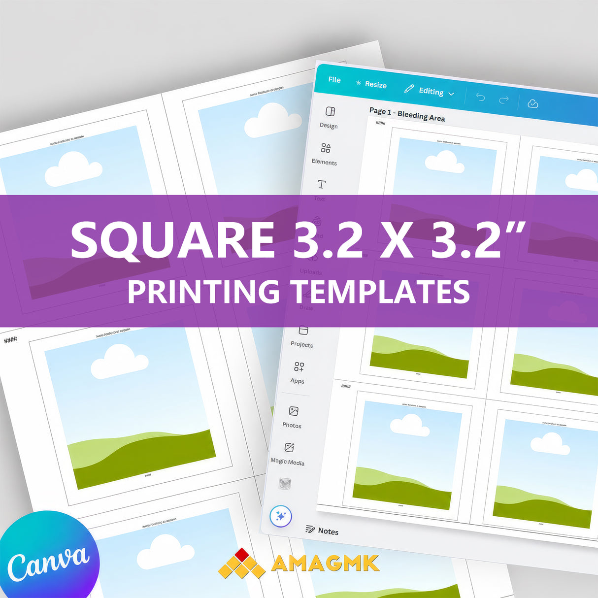 AMAGMK Square 3.2 x 3.2″ Printing Templates