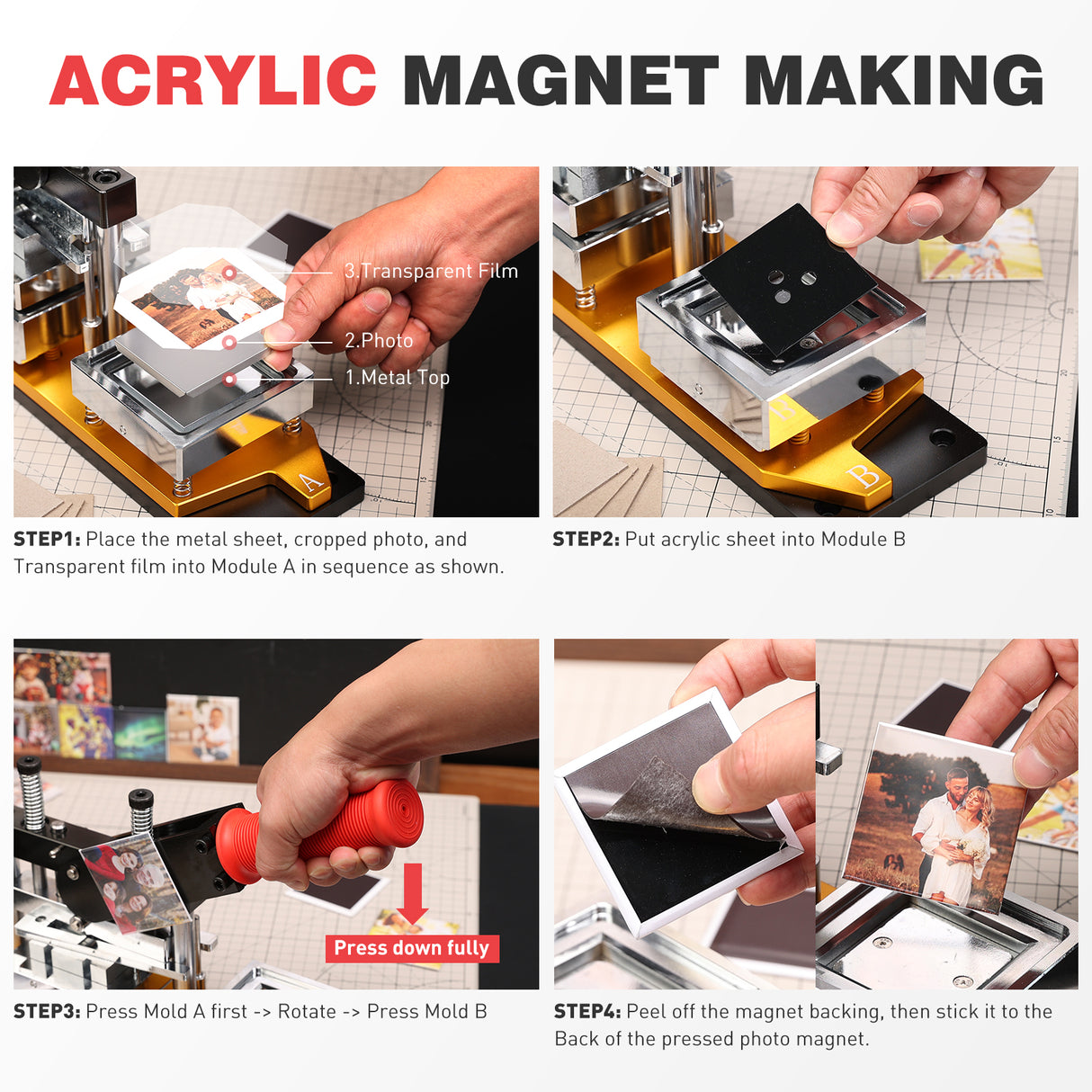 3.2×3.2 inch Acrylic and CardBoard Square Fridge Magnets Maker Machine Kit with 100 Sets Cardboad Supplies