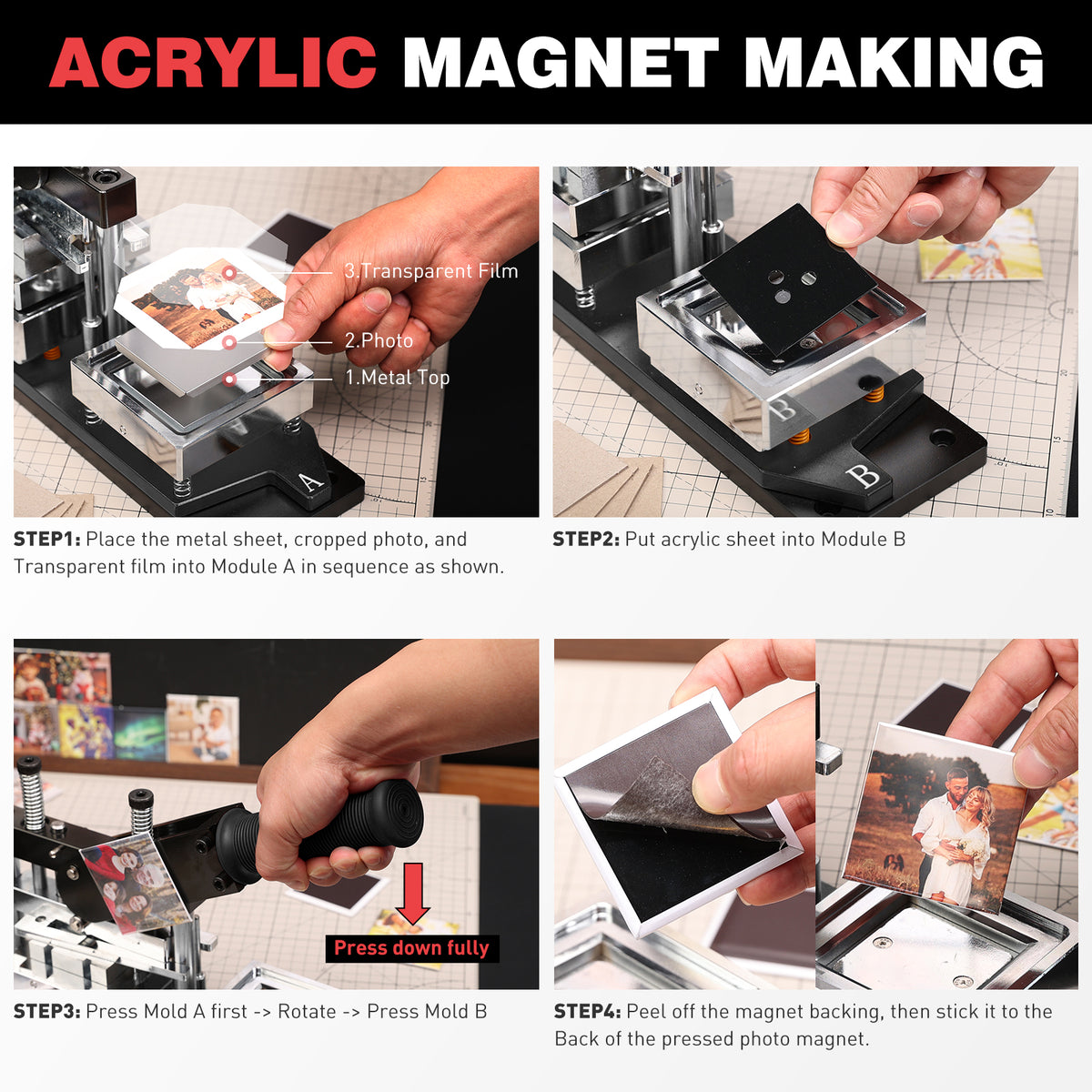 2.5x2.5inch Square Magnet Maker Machine Kit with 200 Sets Supplies