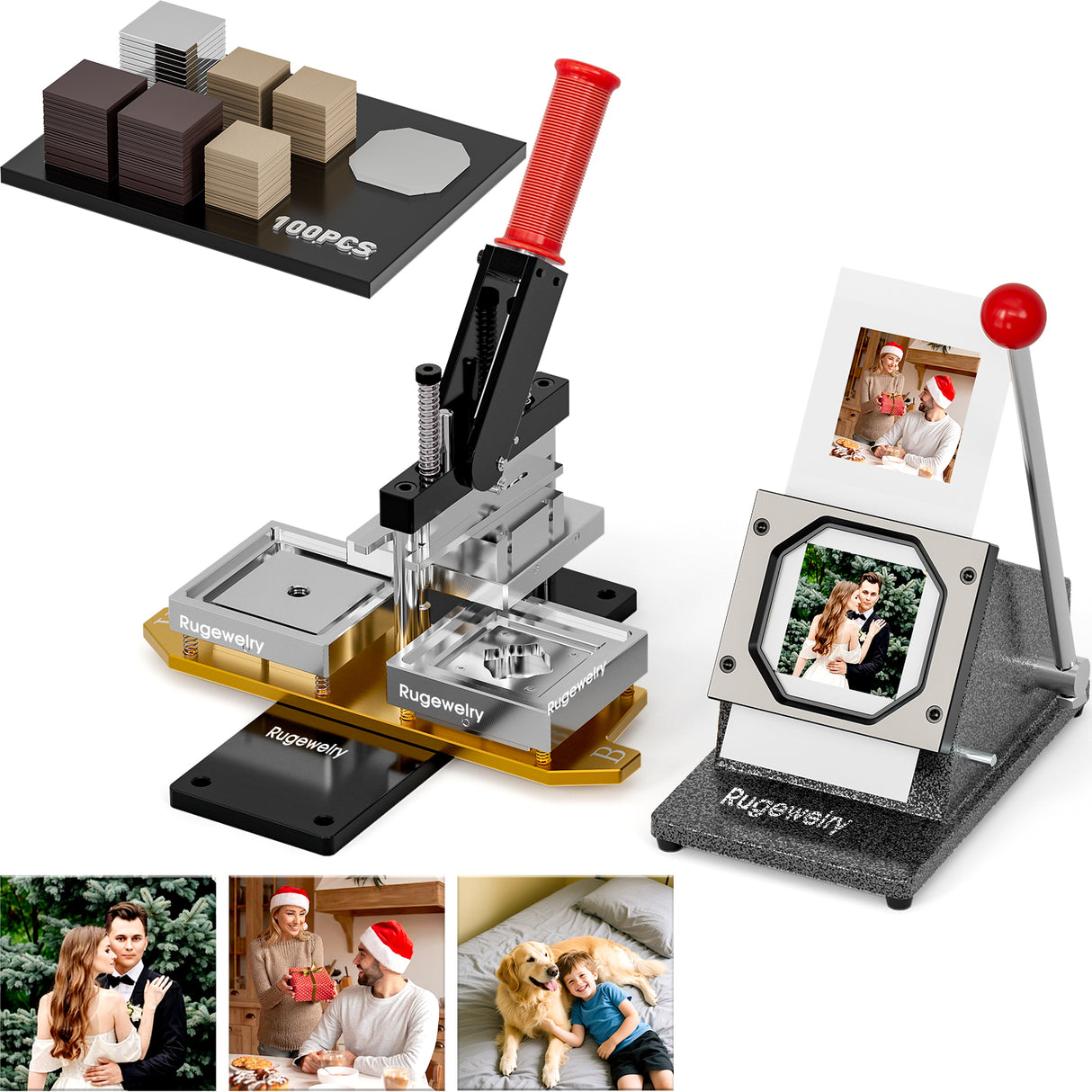 3.2×3.2 inch Acrylic and CardBoard Square Fridge Magnets Maker Machine Kit with 100 Sets Cardboad Supplies