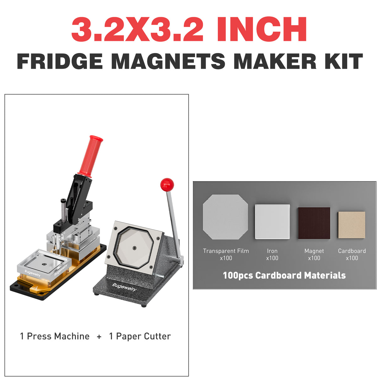 3.2×3.2 inch Acrylic and CardBoard Square Fridge Magnets Maker Machine Kit with 100 Sets Cardboad Supplies