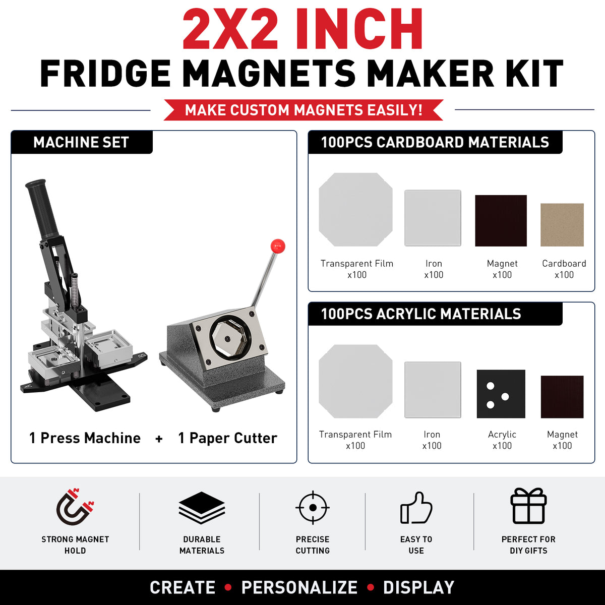2x2inch Square Magnet Maker Machine Kit with 200 Sets Supplies