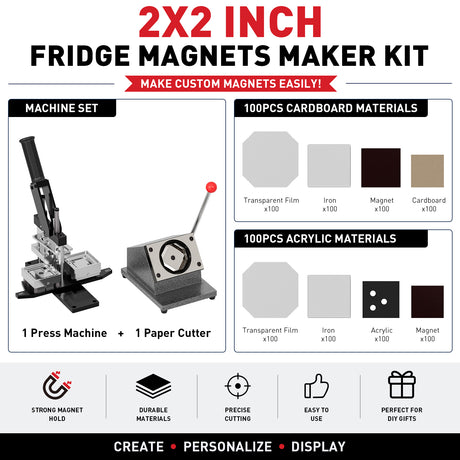 2x2inch Square Magnet Maker Machine Kit with 200 Sets Supplies