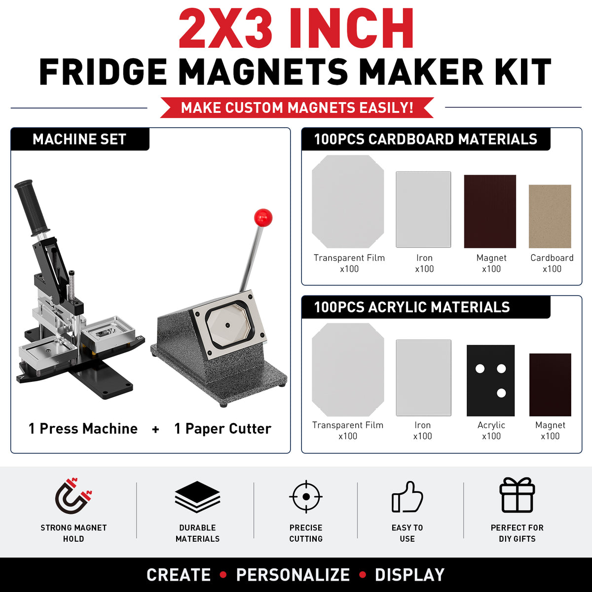2x3inch Rectangle Magnet Maker Machine Kit with 200 Sets Supplies