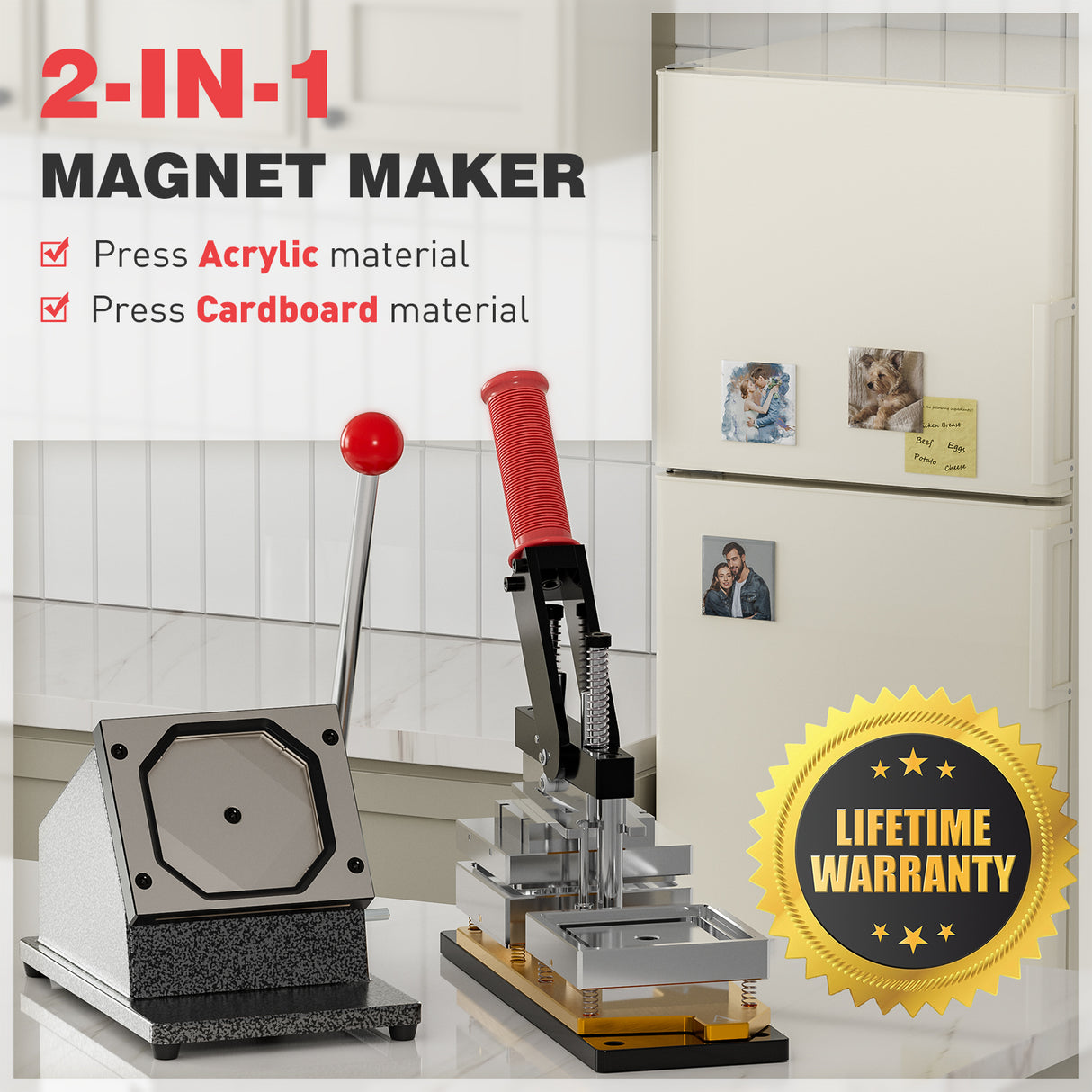 3.2×3.2 inch Acrylic and CardBoard Square Fridge Magnets Maker Machine Kit with 100 Sets Cardboad Supplies