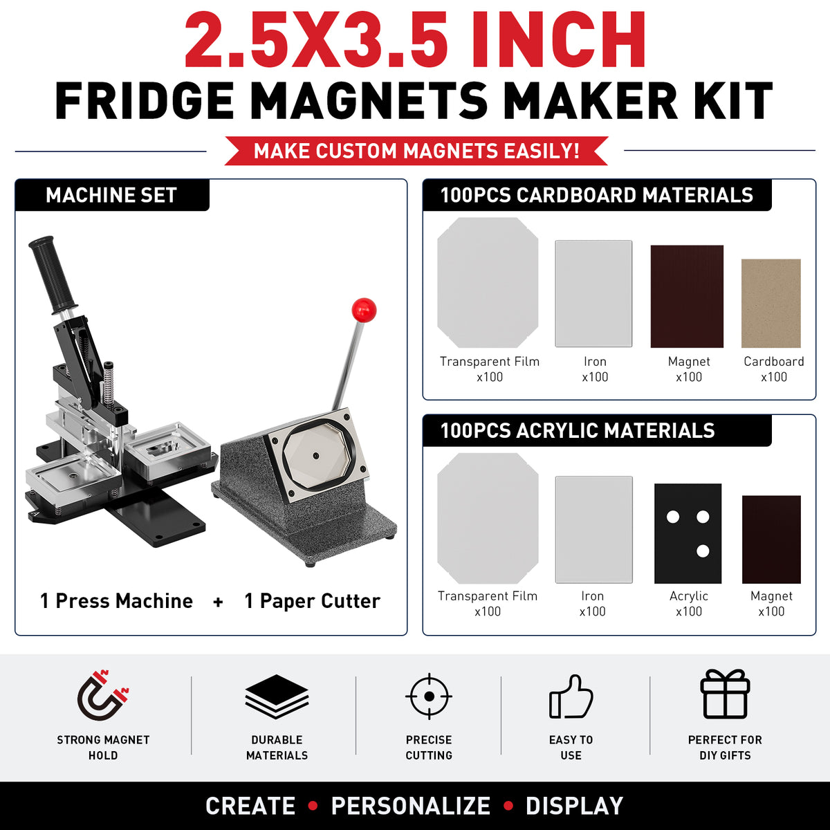 2.5x3.5inch Rectangle Magnet Maker Machine Kit with 200 Sets Supplies