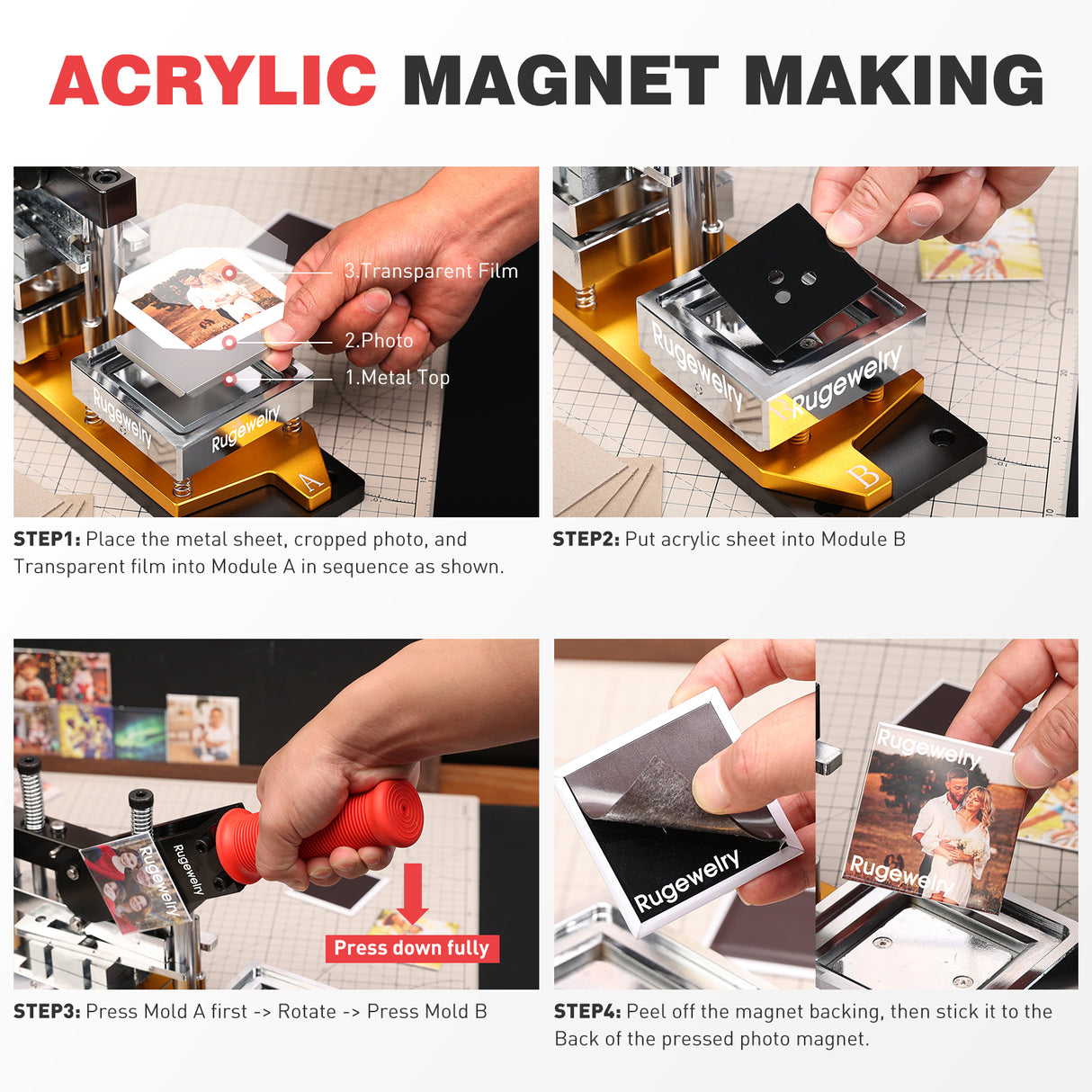 3 x 3″ Acrylic Square Magnets Supplies for 500 magnets