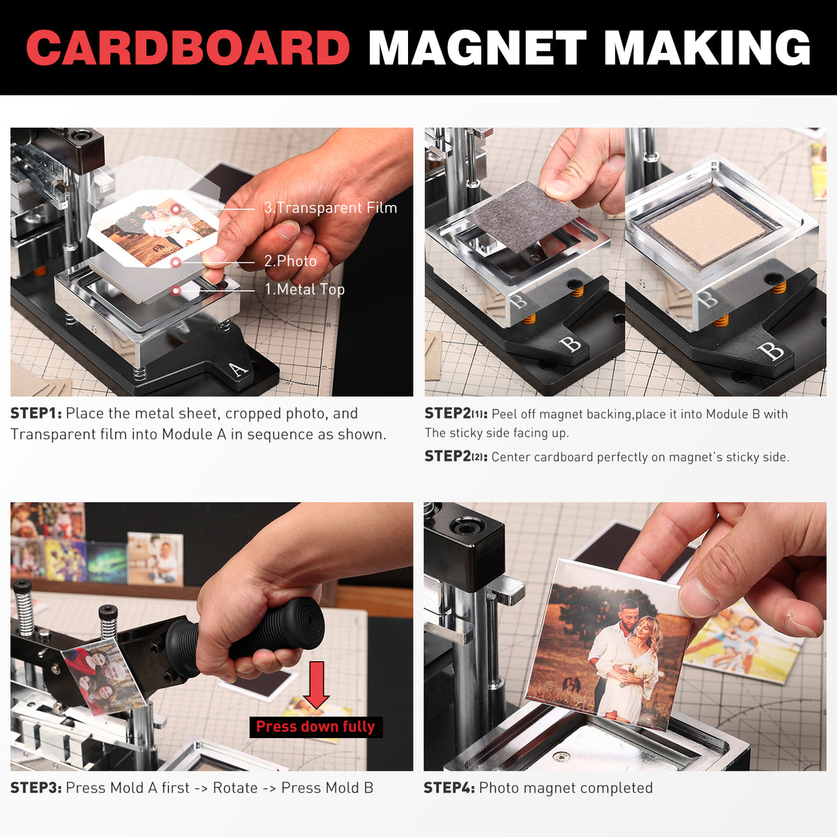 2.5x2.5inch Square Magnet Maker Machine Kit with 200 Sets Supplies